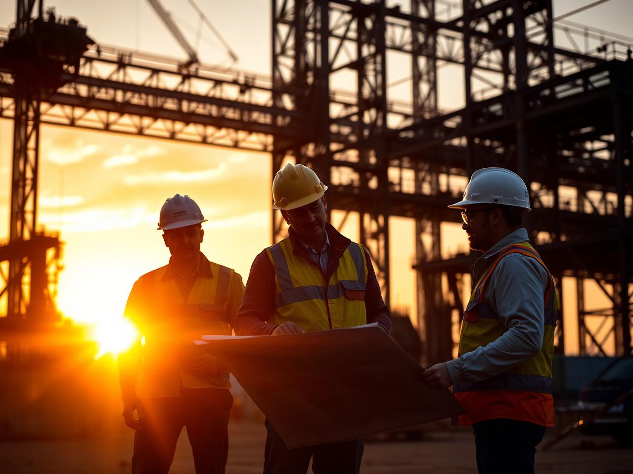 Site engineers reviewing blueprints